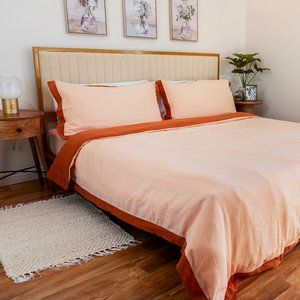 Sweet Palms-100% French Linen European Style Duvet Cover Set (Orange,Queen Size)